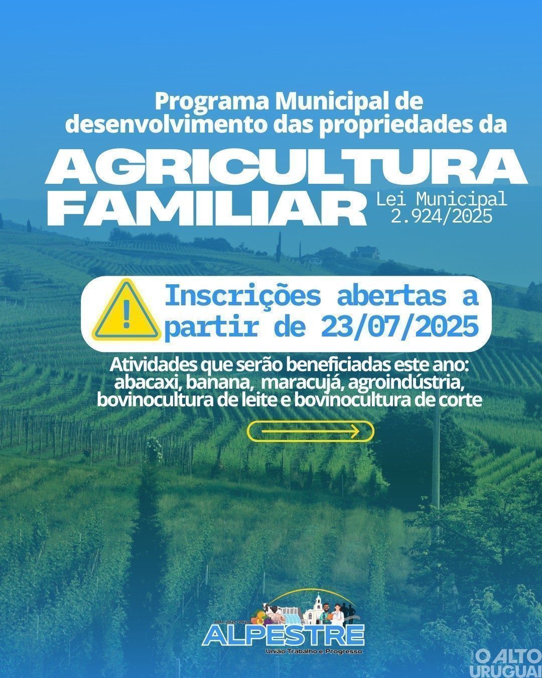 Alpestre abre inscrições para programa voltado à agricultura familiar
