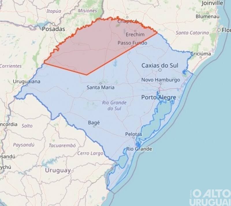 Defesa Civil do RS emite alerta de temporal na região