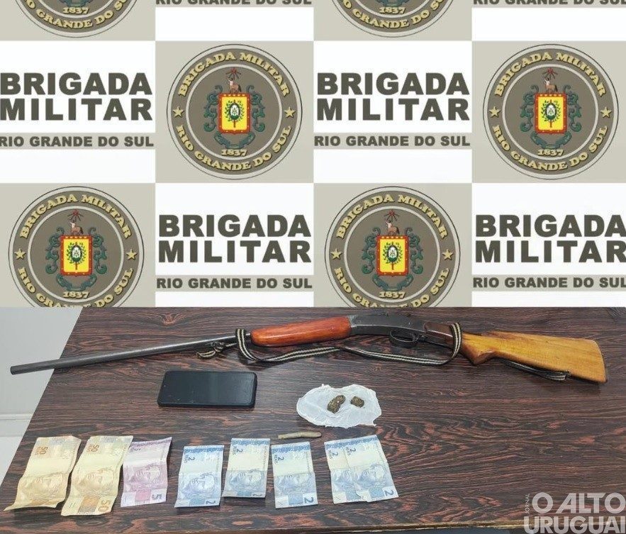 Homem é preso por posse ilegal de arma e entorpecente em Cerro Grande