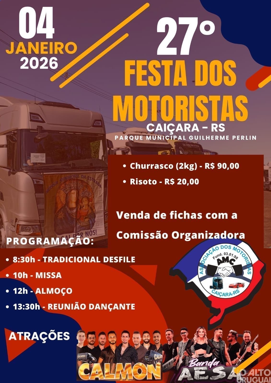 27ª Festa dos Motoristas será neste domingo em Caiçara