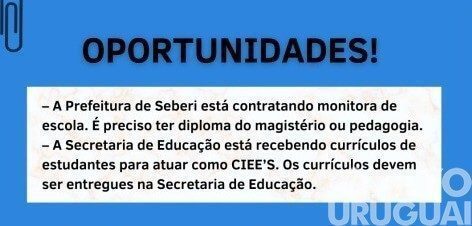 Prefeitura de Seberi está contratando monitor de escola