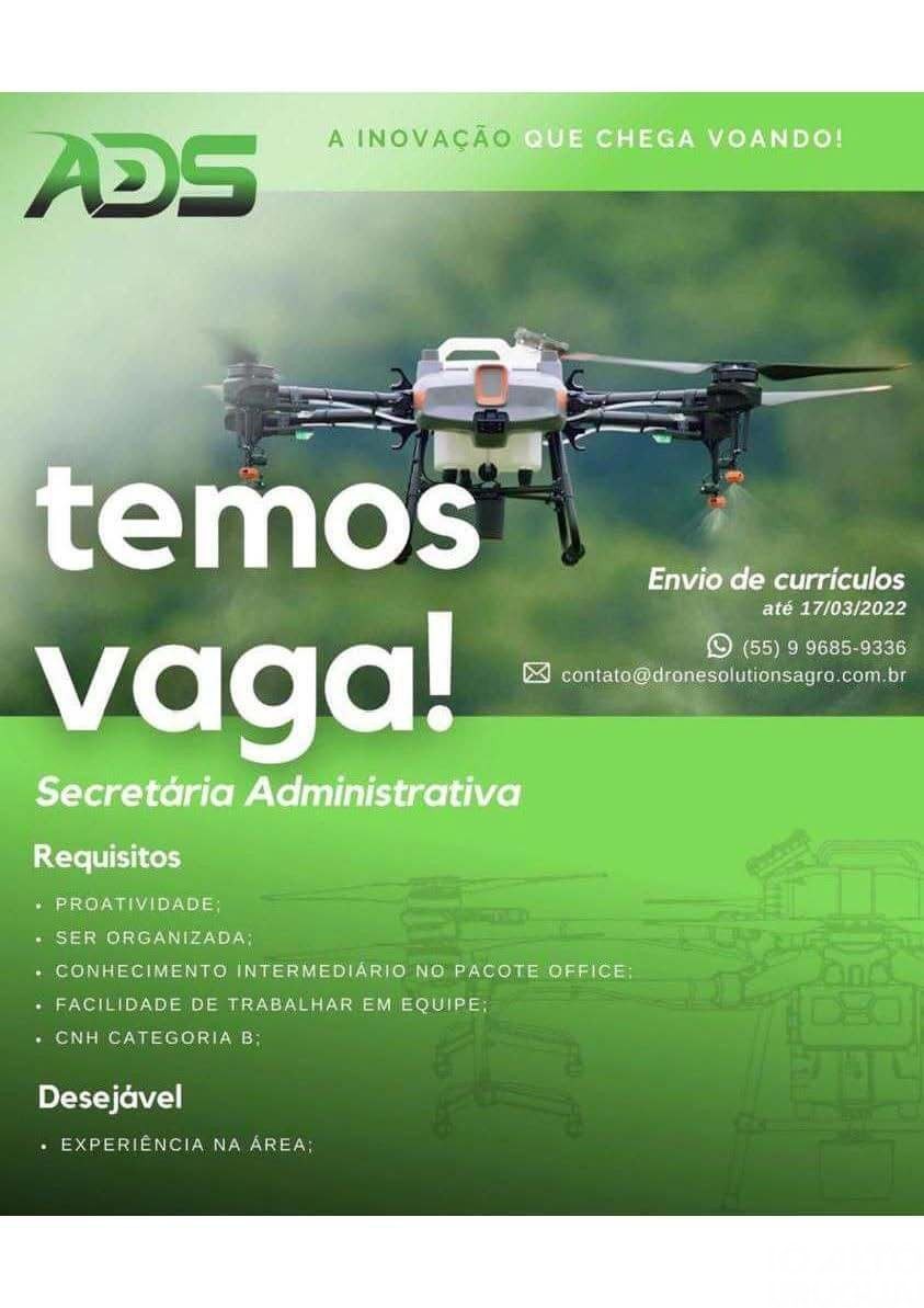 Drone Solutions está com vaga para secretária-administrativa