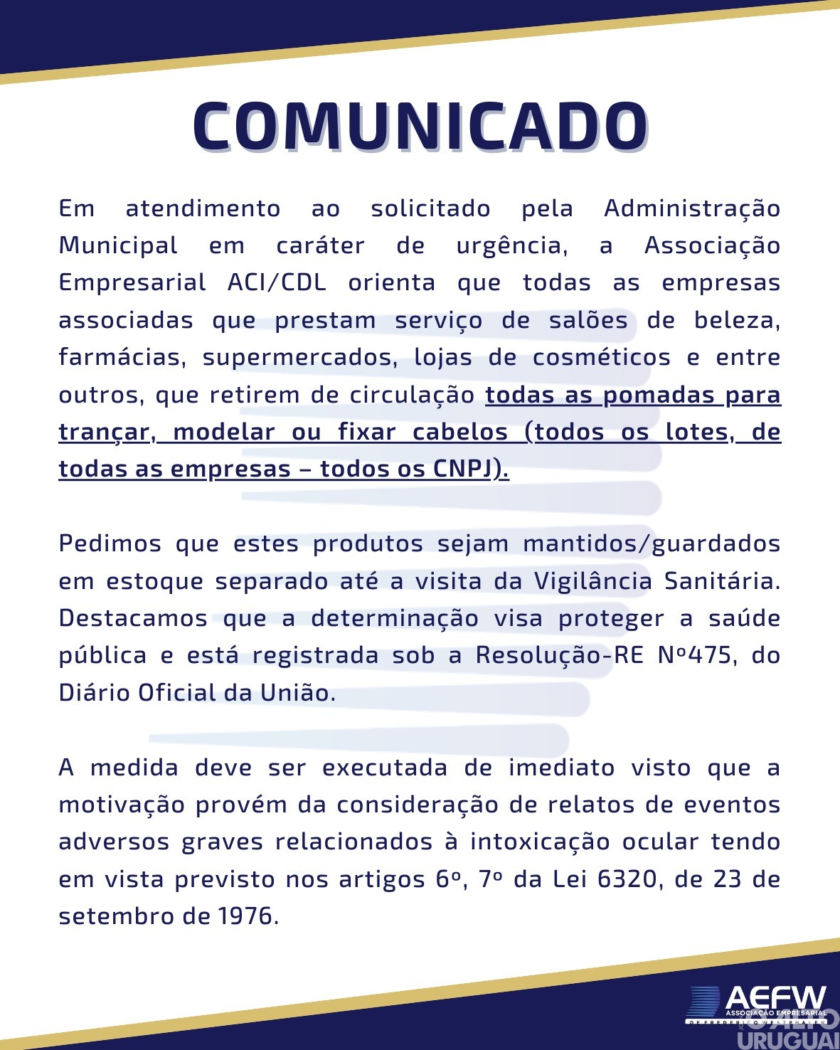 AEFW solicita que empresas associadas retirem de circulação pomadas de cabelo