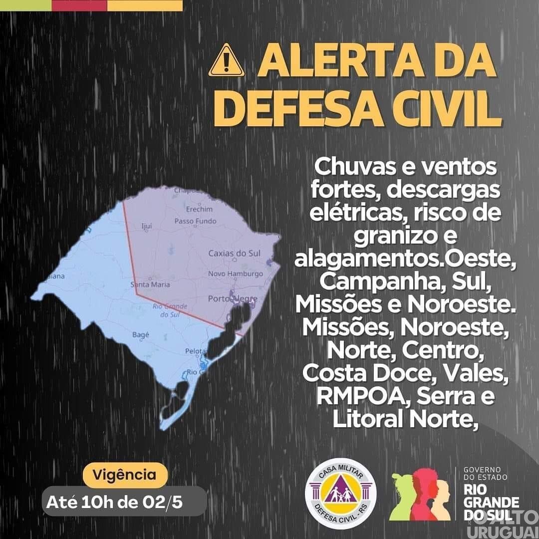 Defesa Civil alerta para tempestades na região