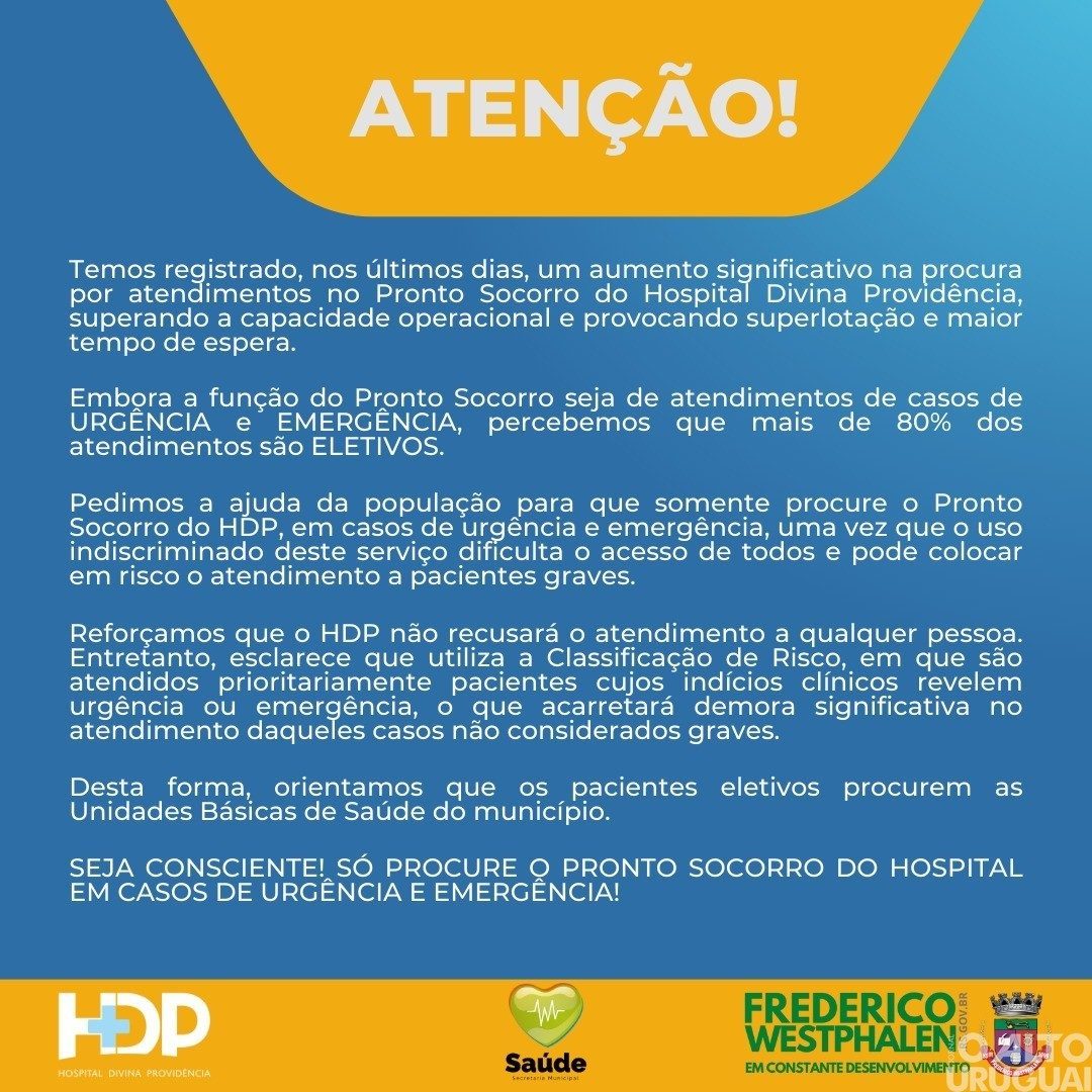 HDP pede cautela para procura de atendimento no pronto-socorro