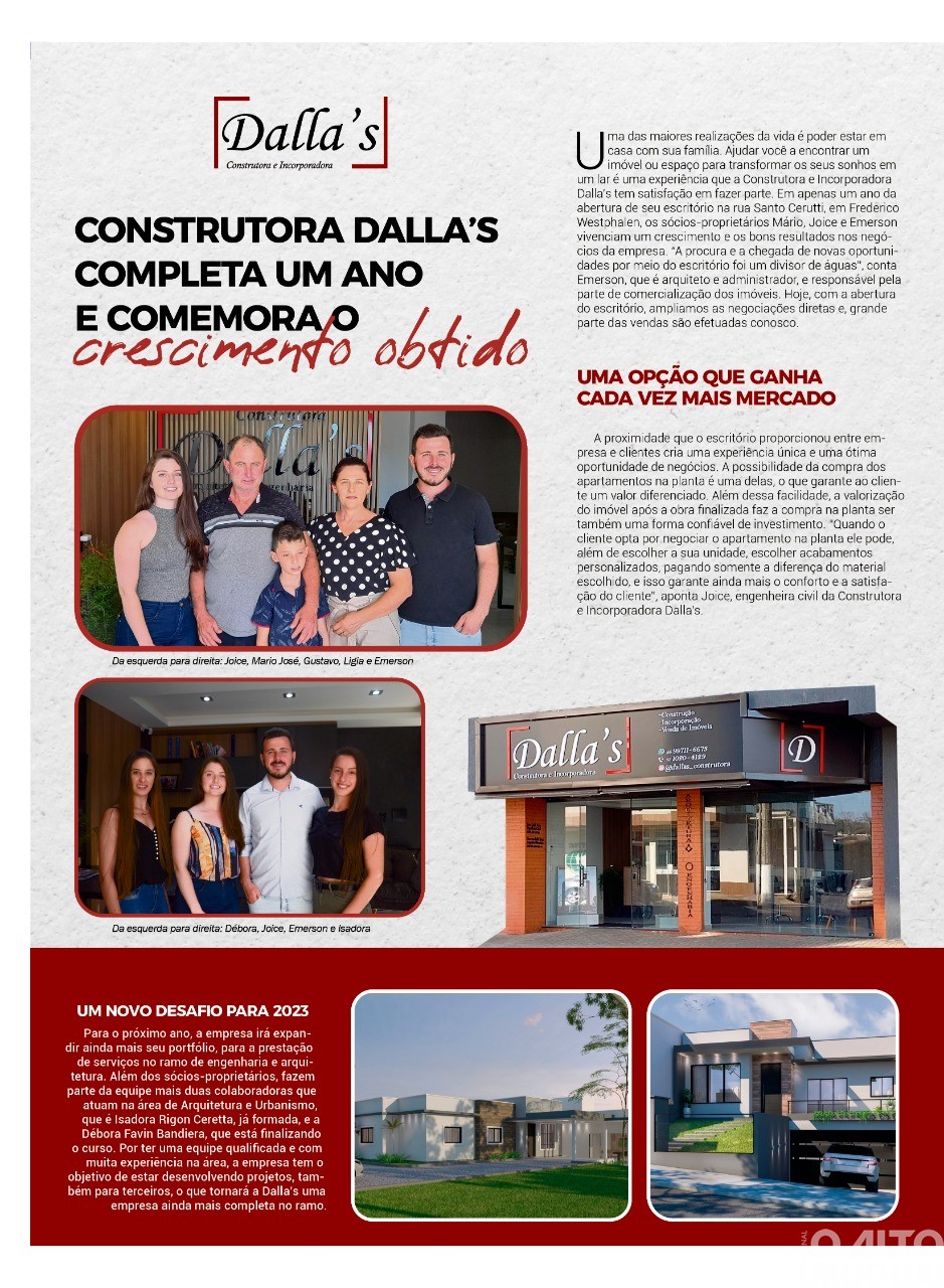 Construtora Dalla’s completa um ano e comemora o crescimento obtido