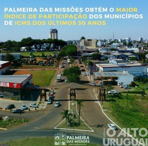 Palmeira das Missões obtém o maior índice de participação dos municípios de ICMS dos últimos 30 anos