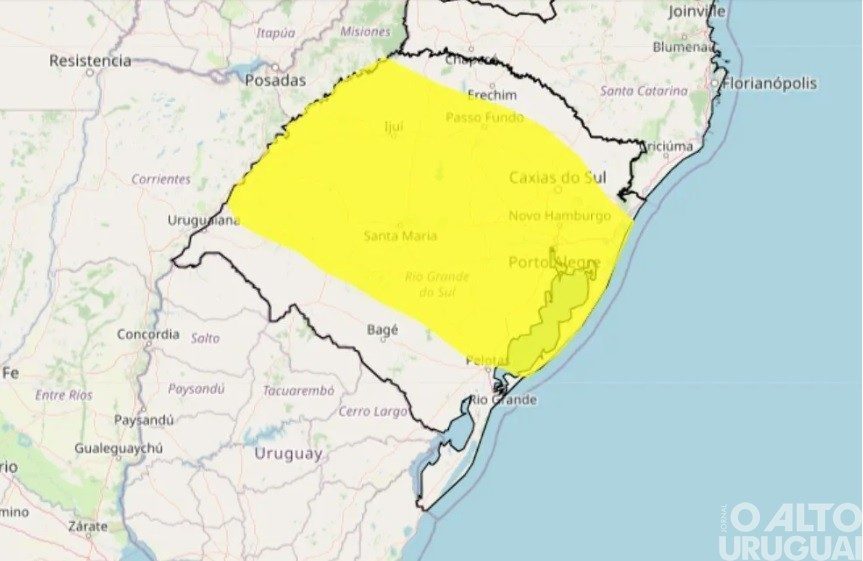 Rio Grande do Sul tem alerta amarelo de vendaval