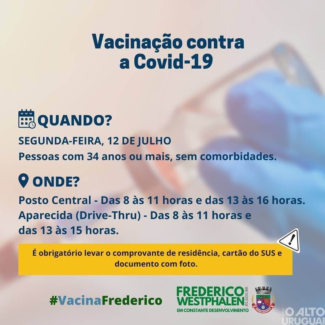 FW: inicia vacinação para pessoas com 34 anos nesta segunda-feira