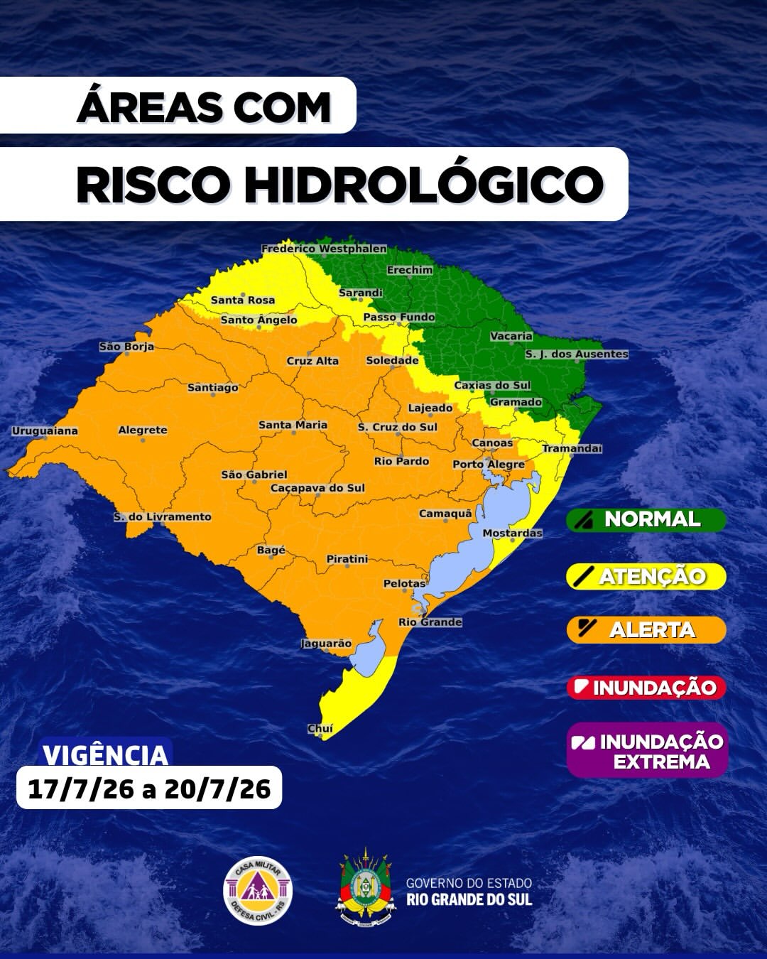RS entra em alerta para elevação dos rios e alagamentos nos próximos dias