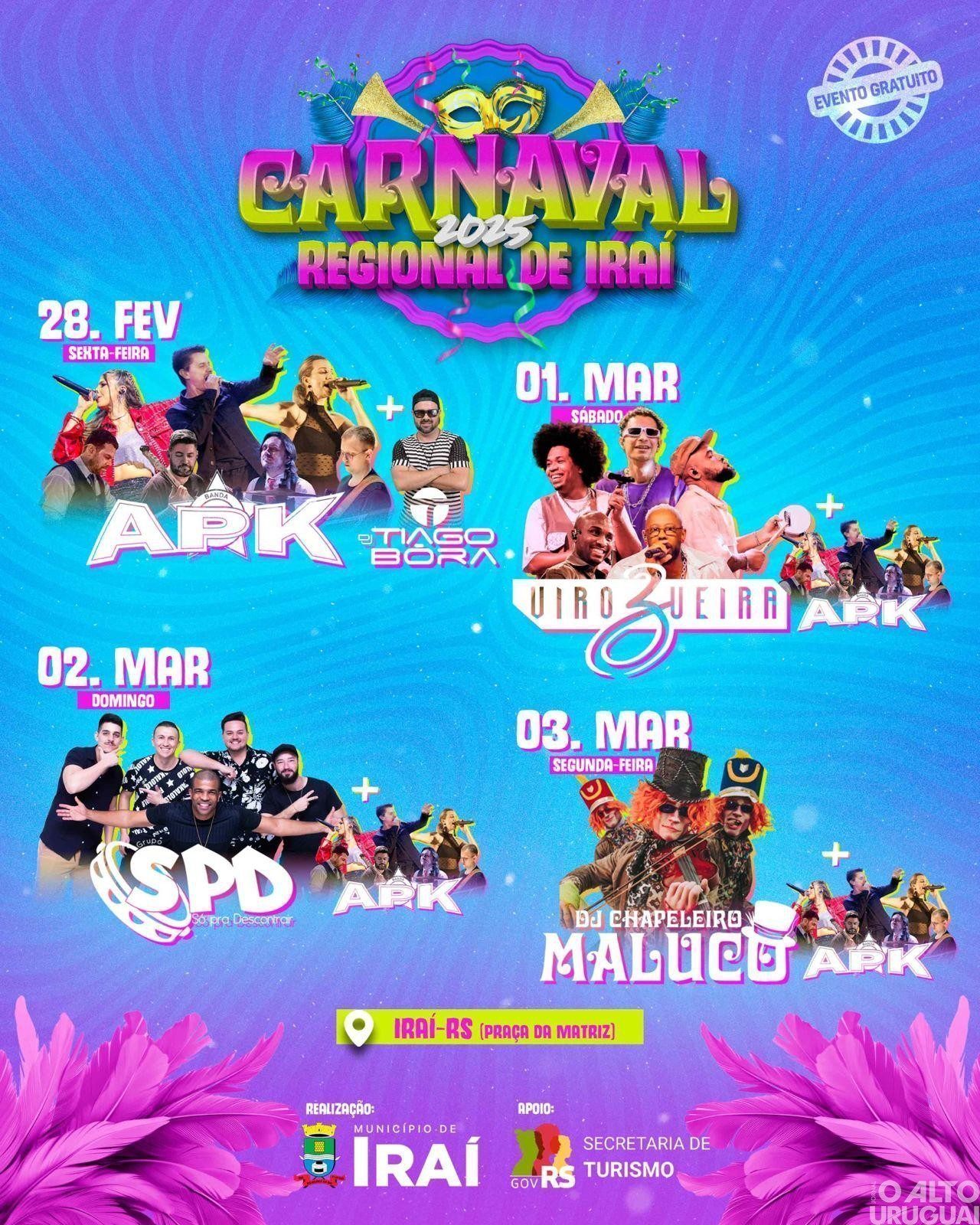 Carnaval de Iraí 2025 inicia nesta sexta-feira