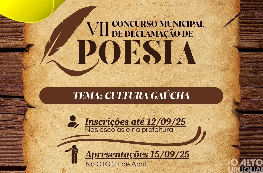 Inscrições abertas para 7º Concurso de Declamação de Poesia em Novo Tiradentes