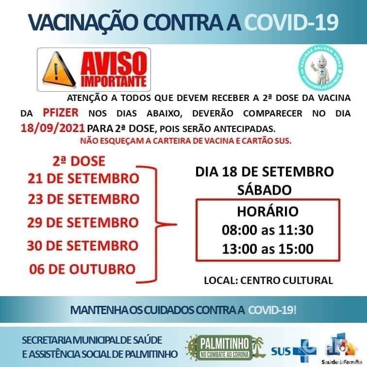 Palmitinho realizará plantão de vacinação no sábado