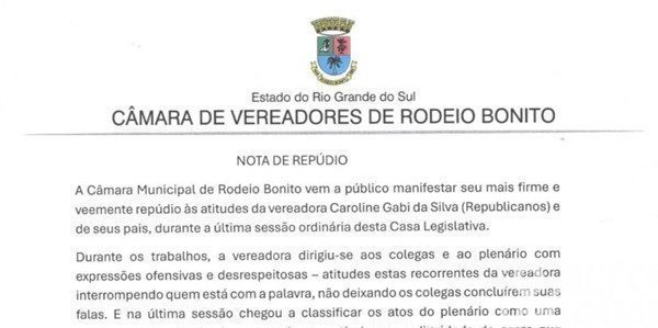 Câmara de Vereadores de Rodeio Bonito divulga nota de repúdio
