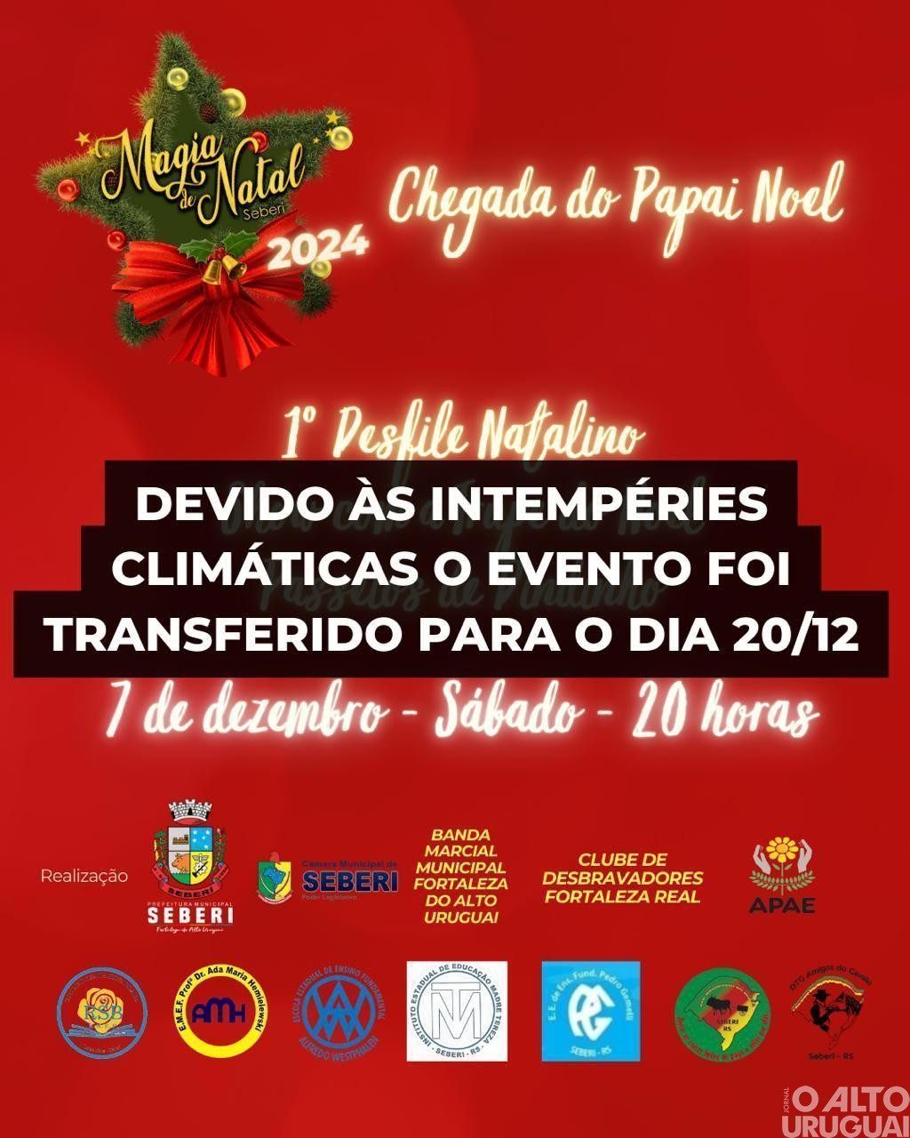 Chegada do Papai Noel em Seberi é adiada devido à chuva