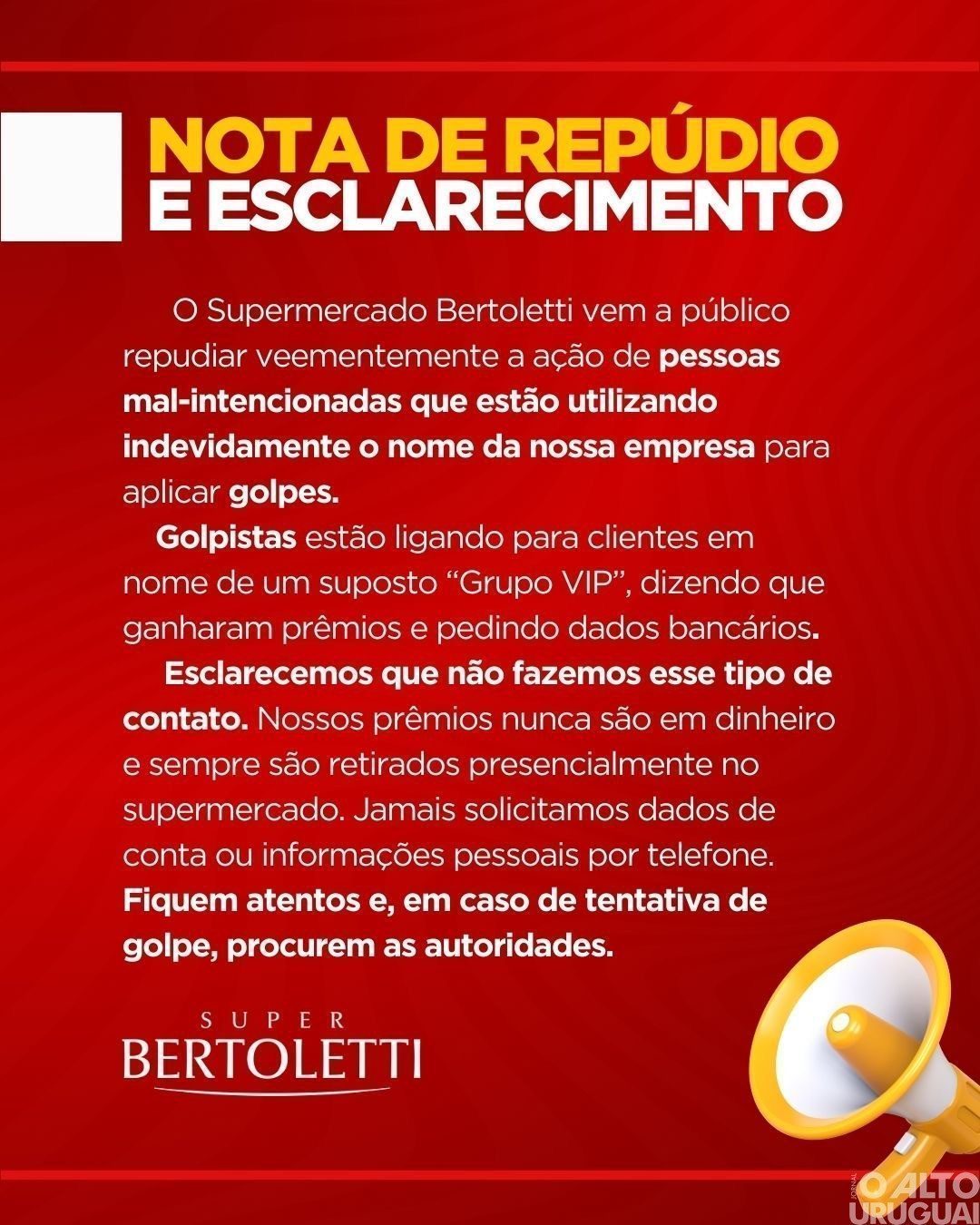 Super Bertoletti divulga nota de esclarecimento