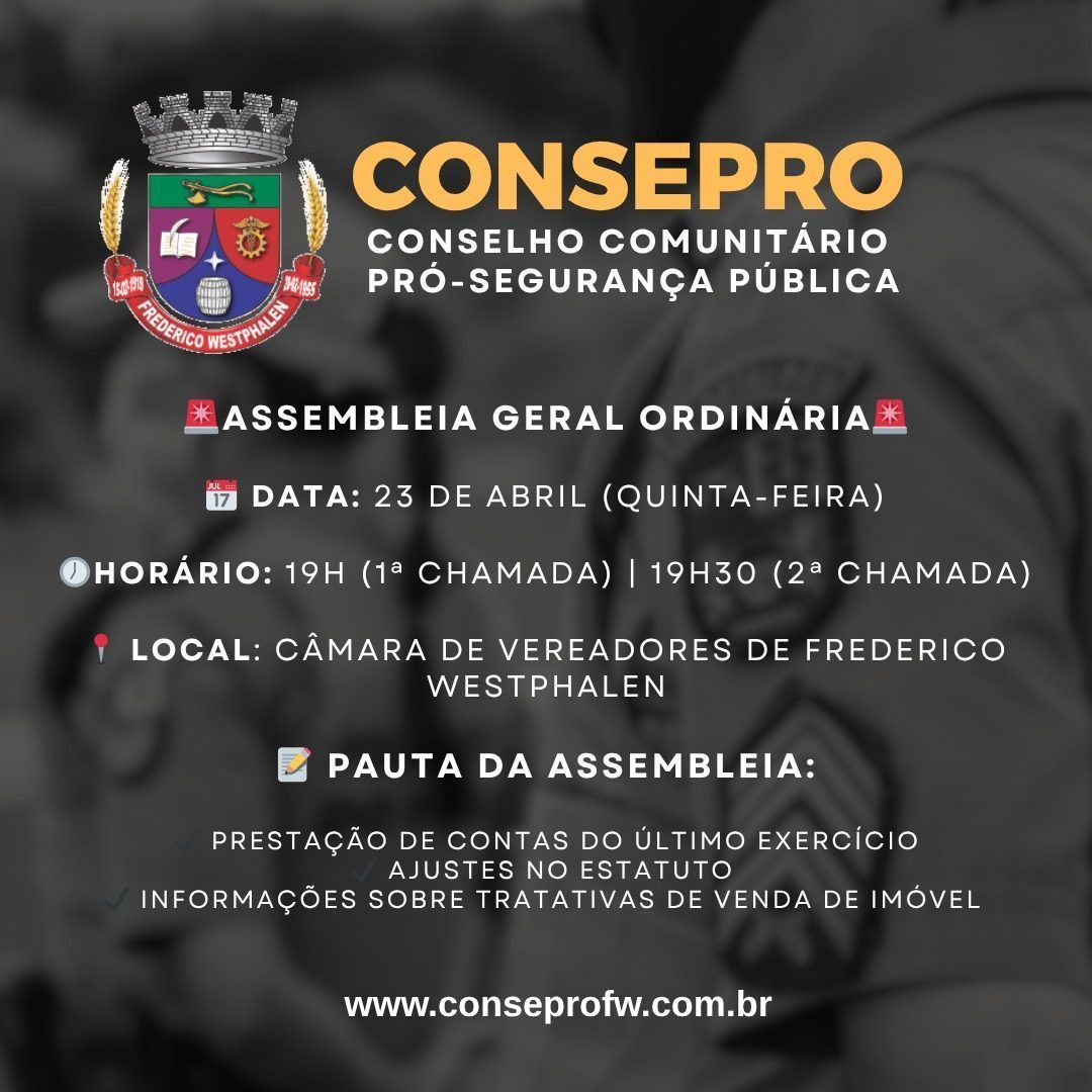 Consepro realiza assembleia nesta quinta-feira na Câmara de FW