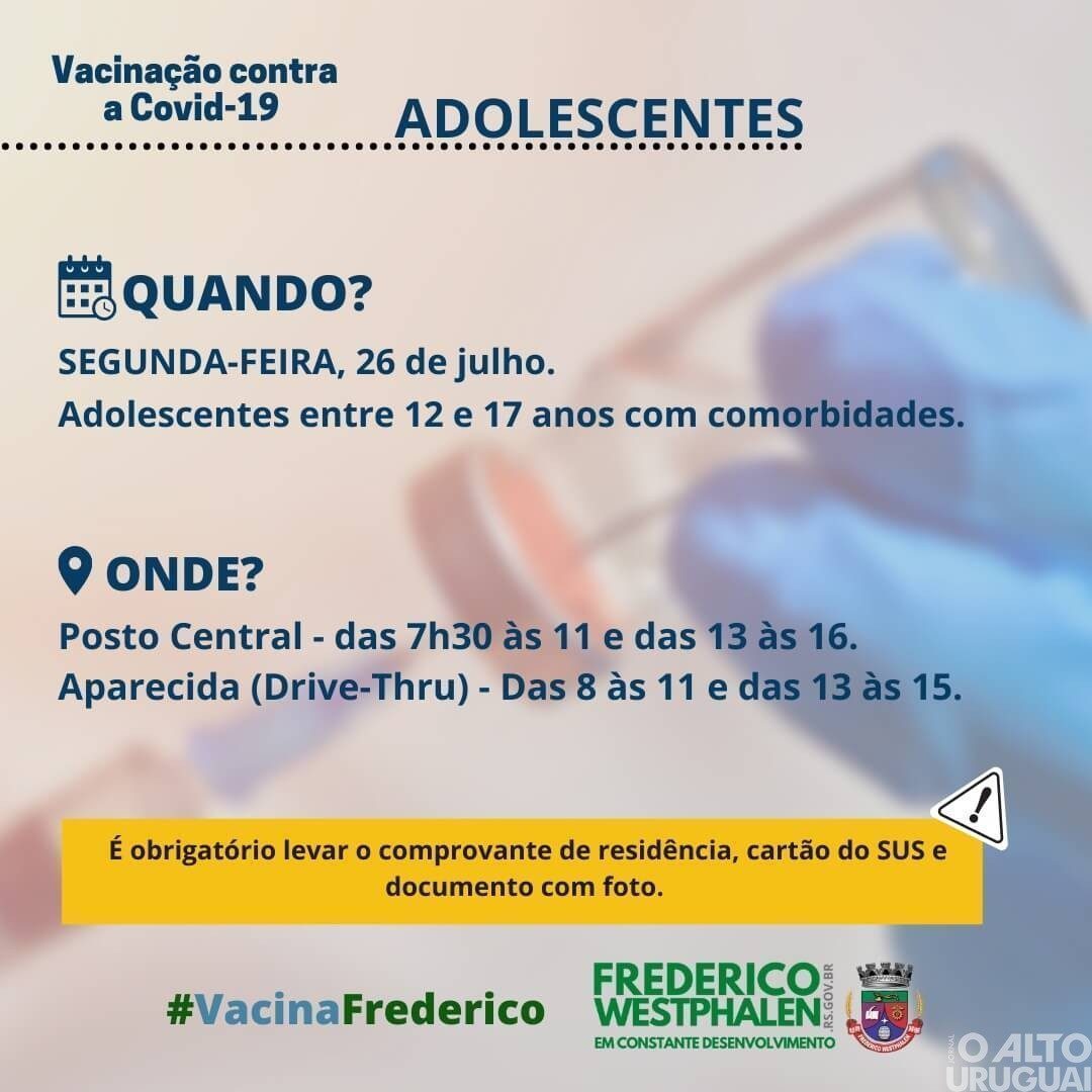 FW vacina adolescentes com comorbidades nesta segunda-feira. Confira as orientações