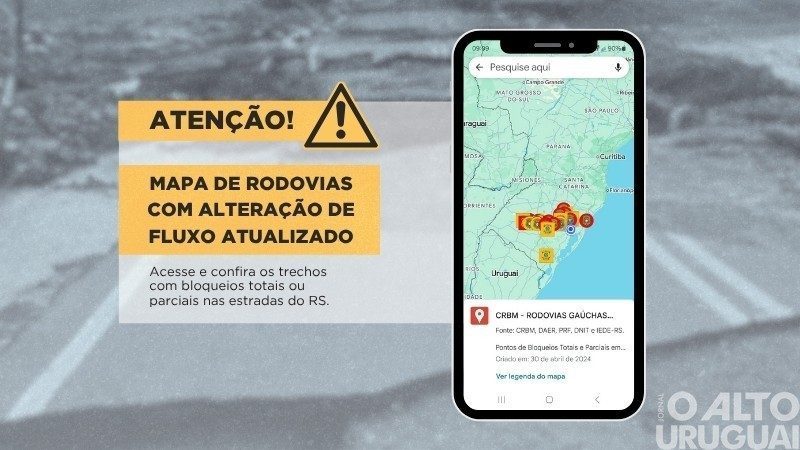 Mapa interativo mostra bloqueios em tempo real nas rodovias do RS
