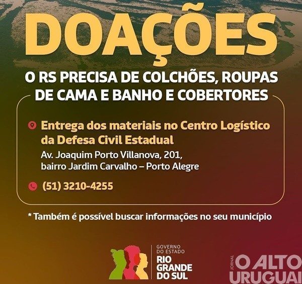 Estado tem necessidade de alguns itens para doação aos atingidos pelas chuvas