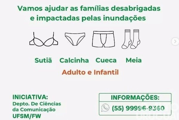 Campanha em FW arrecada roupas íntimas para vítimas das enchentes